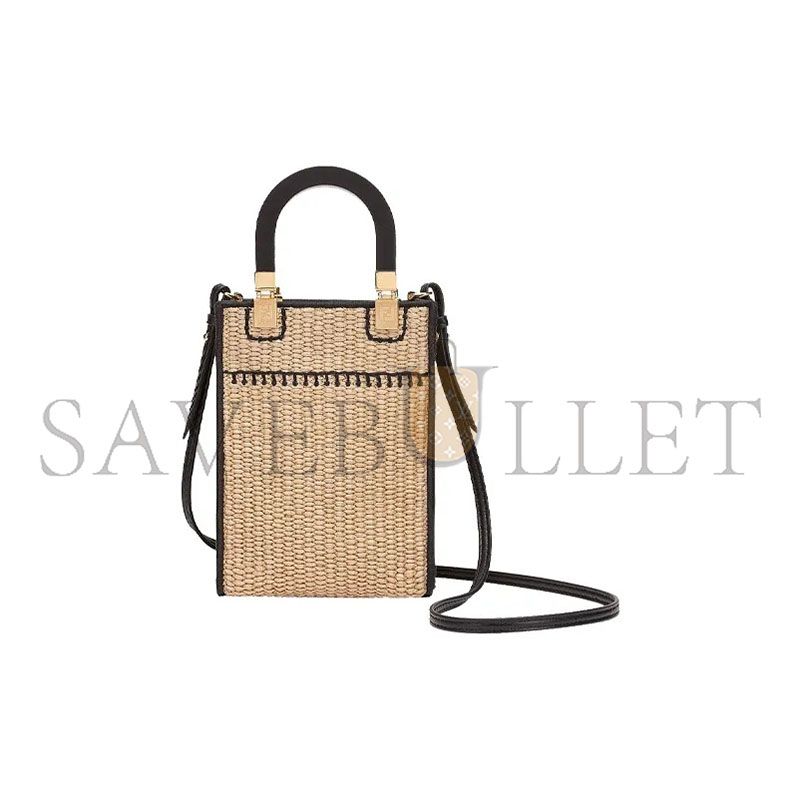 FENDI SUNSHINE MINI STRAW & LEATHER TOTE 8BS051AFQPF0VPJ (18*13*6cm)